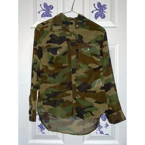 Sheer Camo Button-Up Blouse